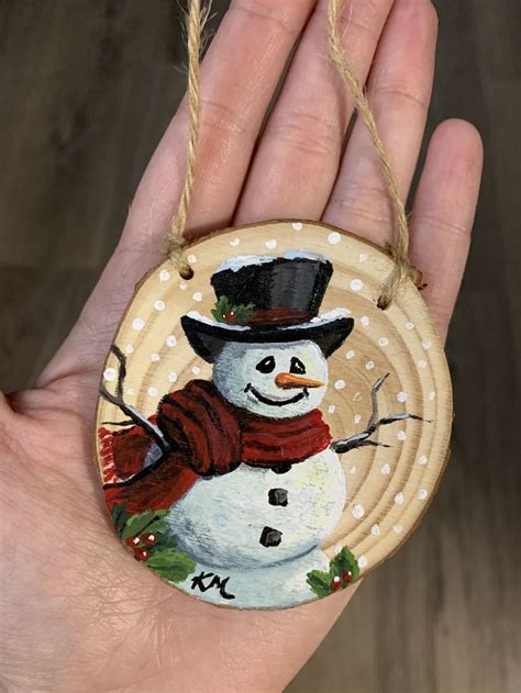 Hand painted snowman on wood slice Christmas ornament | Handpainted christmas ornaments ...