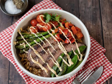 Spicy Cilantro Flank Steak Rice Bowl Recipe - Blue Plate Mayonnaise