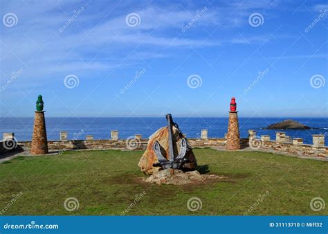 Old Lighthouses in Seaport of Tapia, Asturias, Spain Stock Photo ...