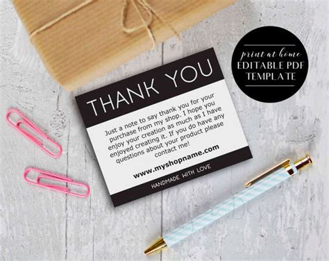 Printable Etsy Shop Thank You Cards INSTANT DOWNLOAD Online - Etsy