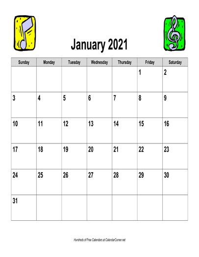 Free 2021 Music Calendar, Landscape