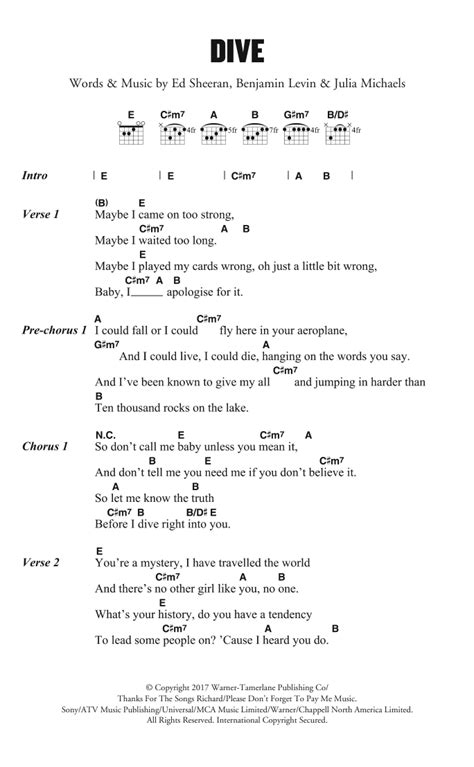 Ed Sheeran - Dive at Stanton's Sheet Music