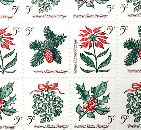 Vintage Christmas Stamps Unused U.S. Postage Poinsettia/holly/mistletoe ...