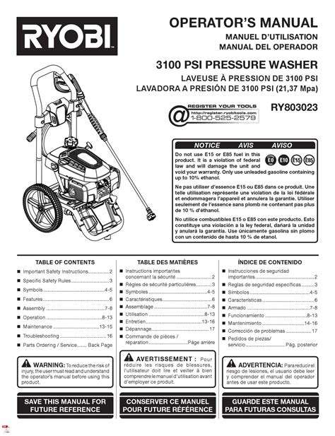 RYOBI RY803023 OPERATOR'S MANUAL Pdf Download | ManualsLib