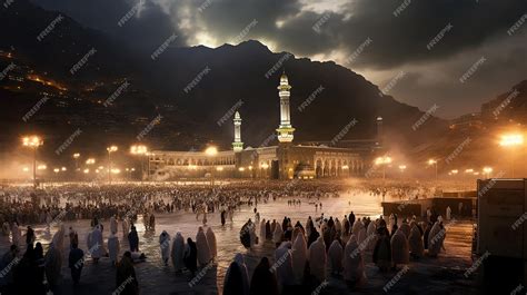 Premium AI Image | eid prayer in mecca makkah at night