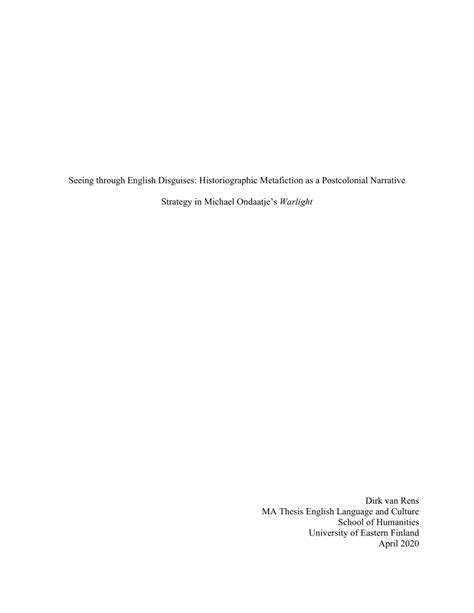 (PDF) Seeing through English Disguises: Historiographic Metafiction as a Postcolonial Narrative ...