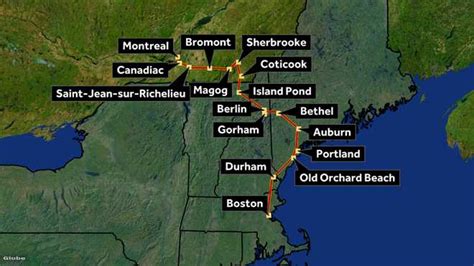 Montreal-Boston train: Map has route through New Hampshire