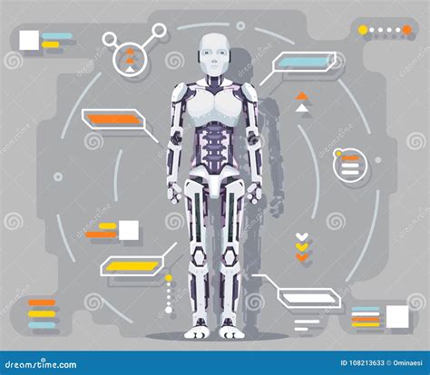 Android Artificial Intelligence Robot Futuristic Information Interface Flat Design Vector ...