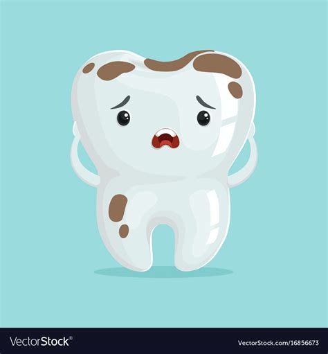 Cute sad cartoon tooth character with coffee Vector Image