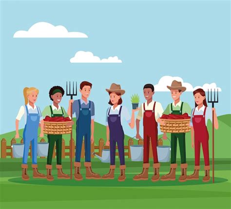 Free Vector | Farmers working in farm cartoons