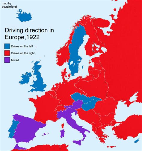 Driving direction in Europe, 1922 | Infographic map, Europe map ...