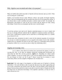 Basic of Algebra (HISTORY, TIMELINE, PURPOSE, FATHER OF ALGEBRA FACTS) | Lecture notes ...