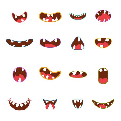 Animal facial expressions and emotions. Monster mouth icon. Vector ...