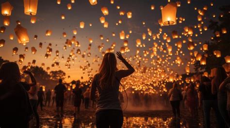 Multiple lanterns thrown into the night at the Diwali festival | Premium AI-generated image