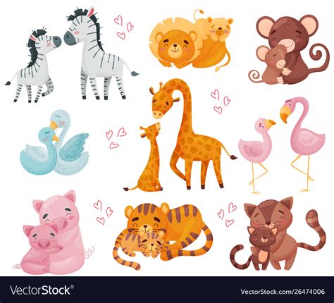 Collection pairs animals mom and baby Royalty Free Vector