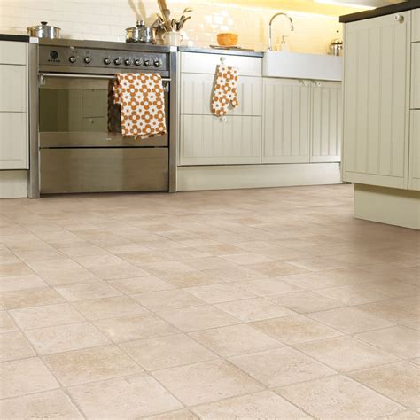 Colours Valiha Beige Tile effect Vinyl flooring, 6m² | Departments | TradePoint