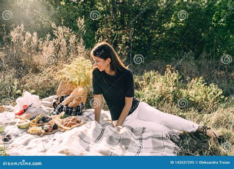 Beautiful Young Girl on a Picnic on a Summer Day. Concept of Leisure, Vacation, Tourism ...