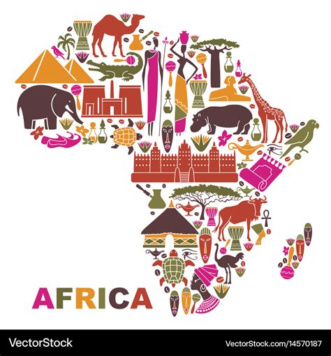 Traditional symbols of africa in the form of a map