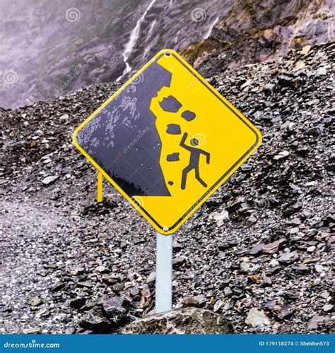 Caution Falling Rocks stock photo. Image of bedrock - 179118274