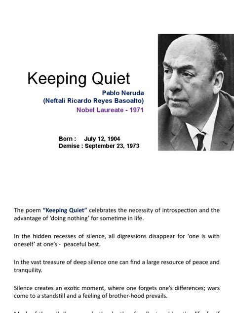 Keeping Quiet Poem Notes Class 12 | PDF | Human