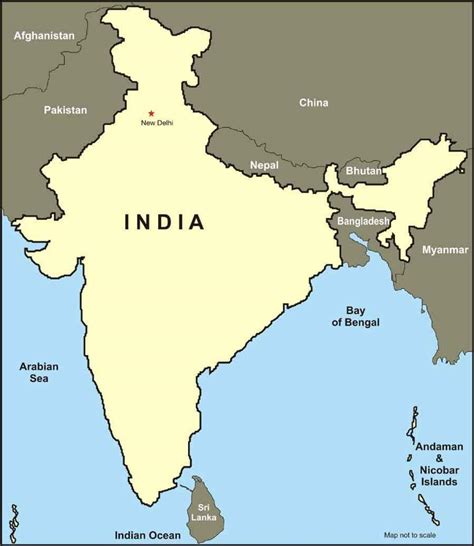 La India mapa con los países vecinos - Mapa de la India y de los países ...