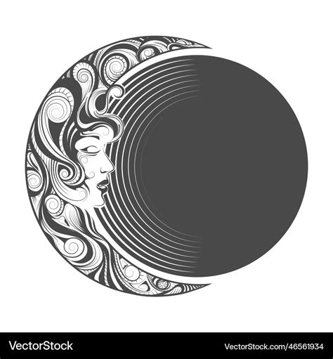 Crescent moon female face tattoo Royalty Free Vector Image