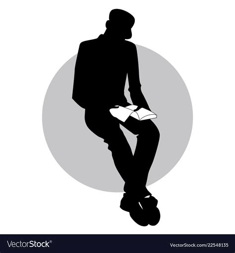 Silhouette of man sitting reading holding a book Vector Image