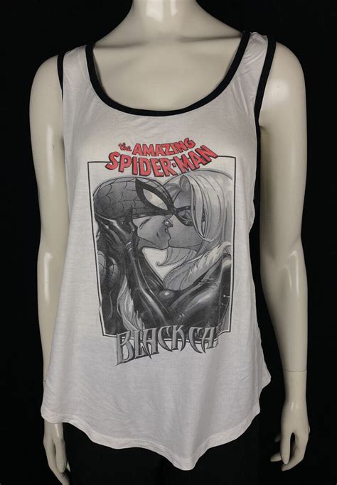 Marvel Spiderman Black Cat Kissing White Tank Top, Wo… - Gem