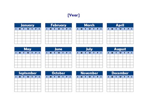 Yearly Blank Calendar Landscape - Free Printable Templates