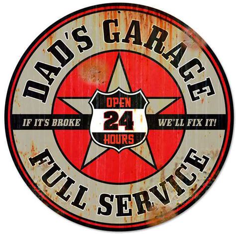 Retro Dads Garage Round Metal Sign 28 x 28 Inches