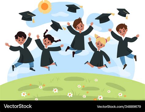 Kids graduation day kindergarten cute multiethnic Vector Image