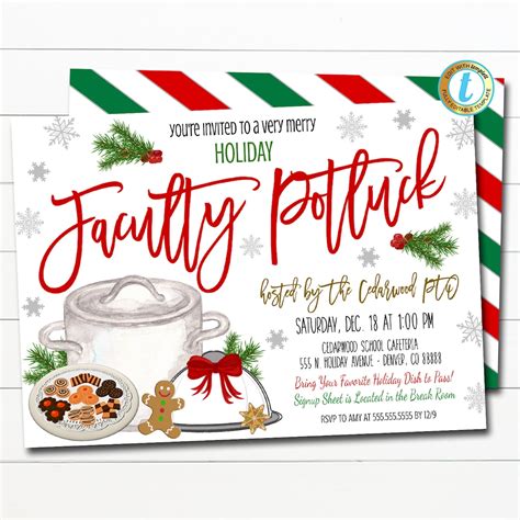 Holiday Faculty Potluck Invitation, Christmas Event Invite, School Teacher Staff, Company Work ...