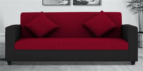 Buy Oscar Fabric 3 Seater Sofa in Black & Maroon Colour at 15% OFF by Adorn Homez | Pepperfry