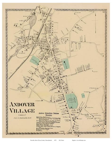 Andover Village, Massachusetts 1872 Old Town Map Reprint - Essex Co. - OLD MAPS