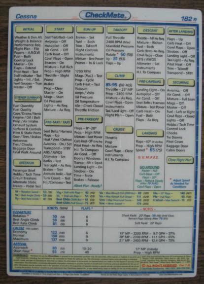 Purchase Checkmate Checklist Skylane Cessna 182 R Standard Size in Evans, Georgia, US, for US $11.99