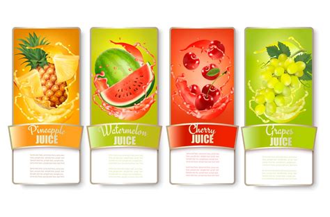 Set of labels of of fruit in juice | Food Illustrations ~ Creative Market