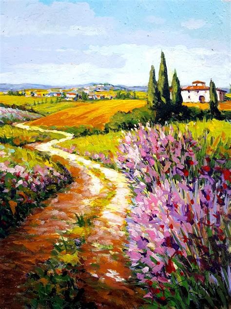 Italian Painting Tuscany Flowered Country Path Original Oil | Etsy ...