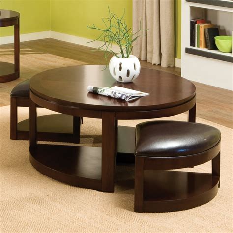 10 Ideas of Leather Round Coffee Table with Storage Ottomans