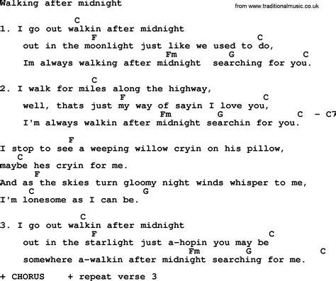 Loretta Lynn song: Walking After Midnight, lyrics and chords