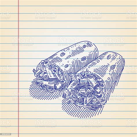 Burritos Drawing On Lined Paper Stock Illustration - Download Image Now - Burrito, Clip Art ...