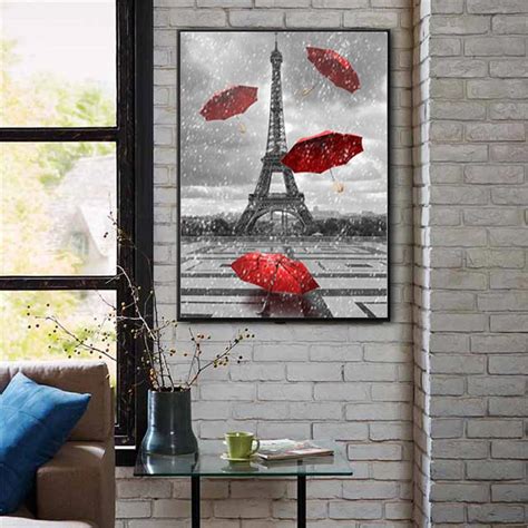 Vintage Eiffel Tower Red Umbrella Paris Landscape Canvas Paintings ...