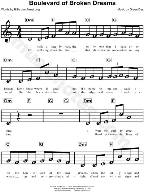 Green Day Boulevard Of Broken Dreams Sheet Music Notes, Chords Download ...