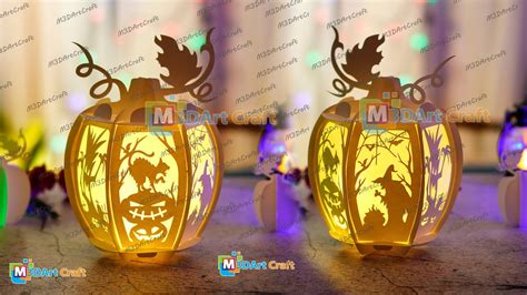 How To Make Pumpkin Lantern - 3D Pumpkin Lantern Lightbox SVG Cricut Projects - Halloween ...