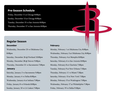 Houston Rockets schedule Archives - Printerfriendly