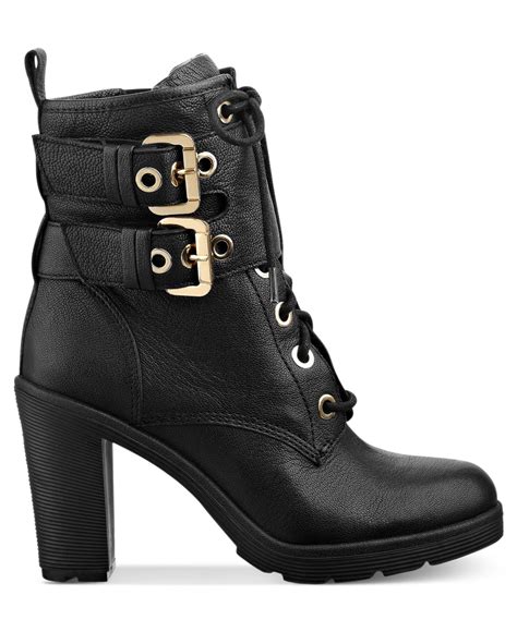 Guess Women'S Finlay High Heel Combat Booties in Black - Lyst