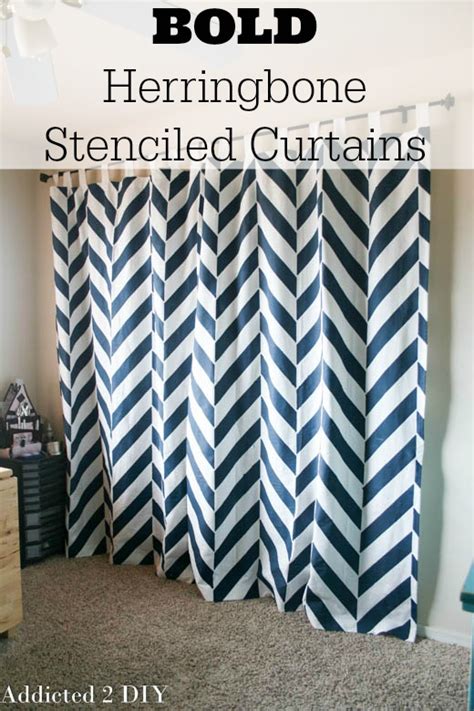 Bold Herringbone Stenciled Curtains - Addicted 2 DIY