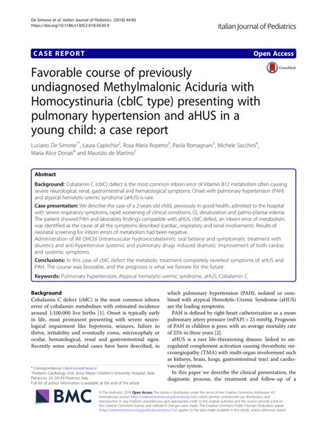 (PDF) Favorable course of previously undiagnosed Methylmalonic Aciduria ...