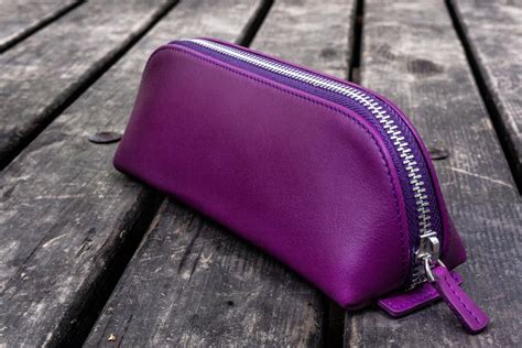 XLarge Zippered Leather Pencil Case - Purple - Galen Leather