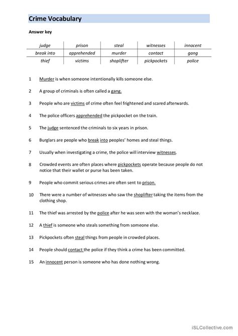 Crime & Punishment Vocabulary…: English ESL worksheets pdf & doc