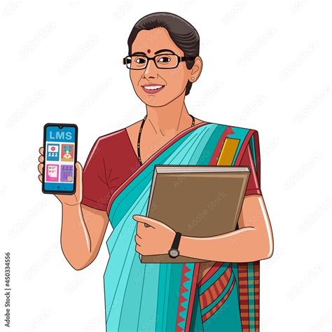 An Indian teacher with smart mobile phone. Stock Illustration | Adobe Stock